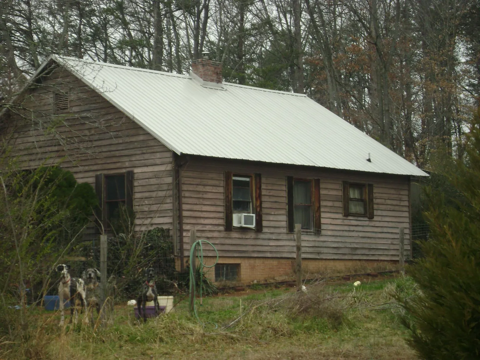 White metal roof on an old wood sided farmhouse, from a Asphalt Shingle Roof Repair job in Greenfield
